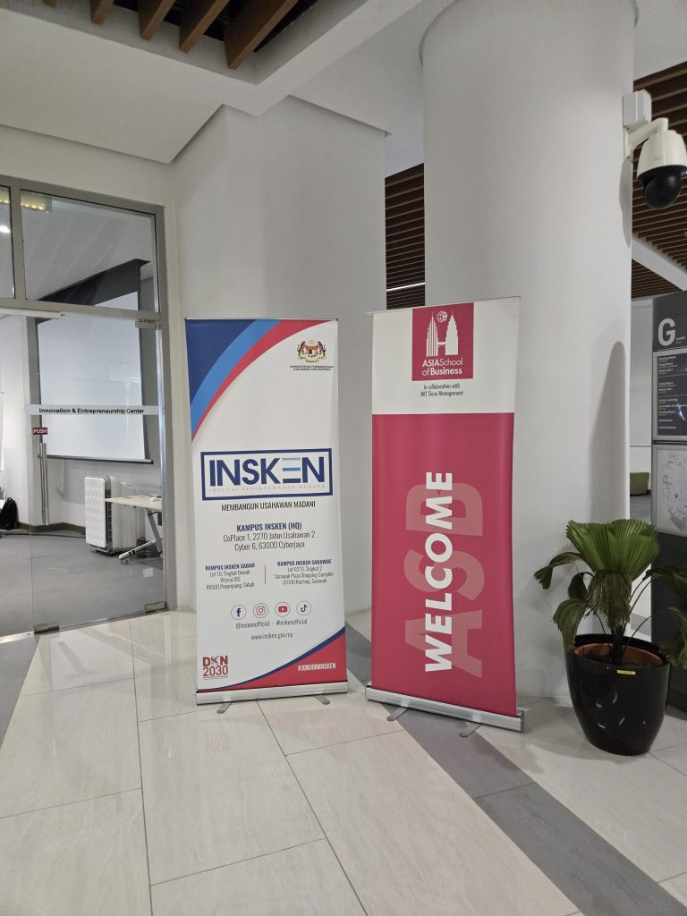 ASBHive Bangkit Accelerator welcome banners at Asia School of Business and INSKEN