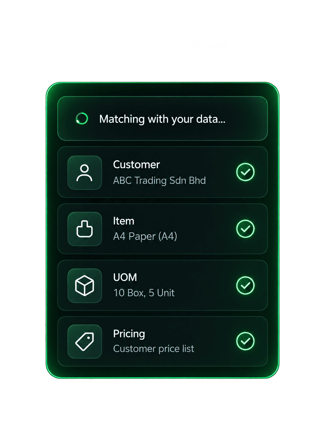 AI matching customer item unit of measure and pricing